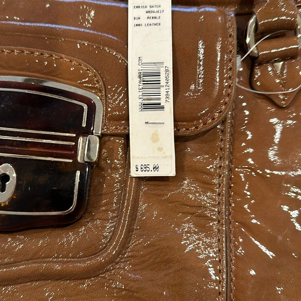 Elie Tahari Cognac Patent Leather Shoulder Bag with Front Buckle - Picture 7 of 13